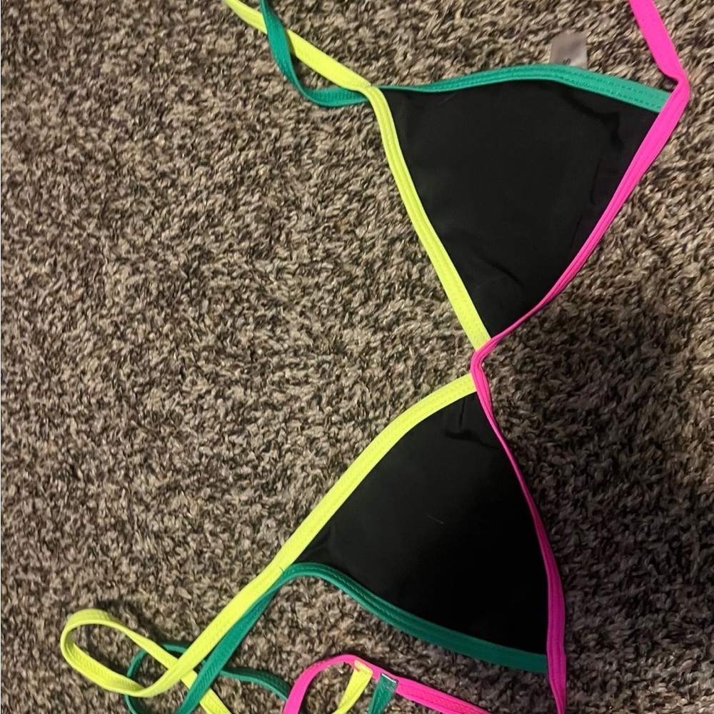 Neon Trim Black Bikini Top